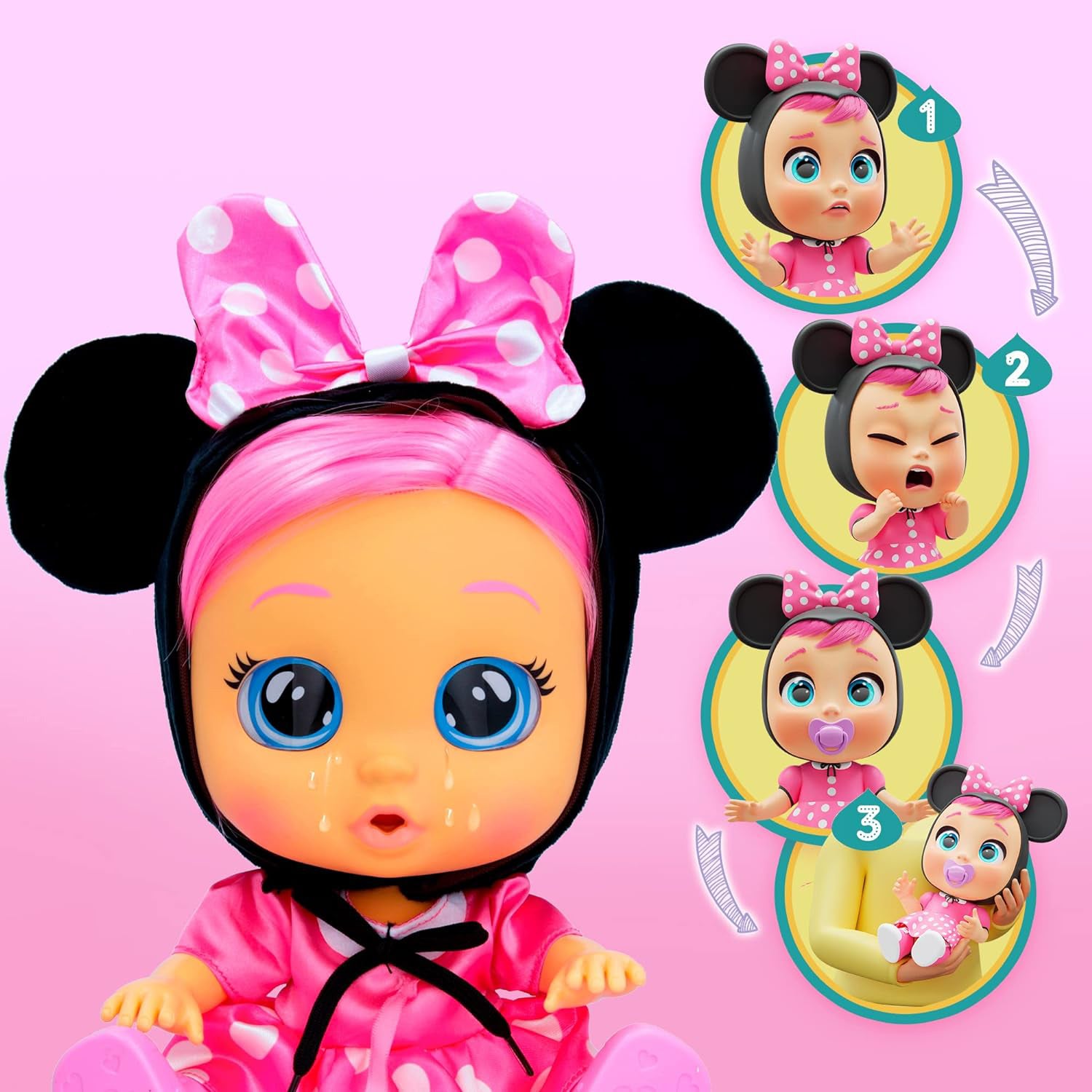 IMC TOYS - Cry Babies Dressy Minnie - Bambola Interattiva che Piange Lacrime Vere